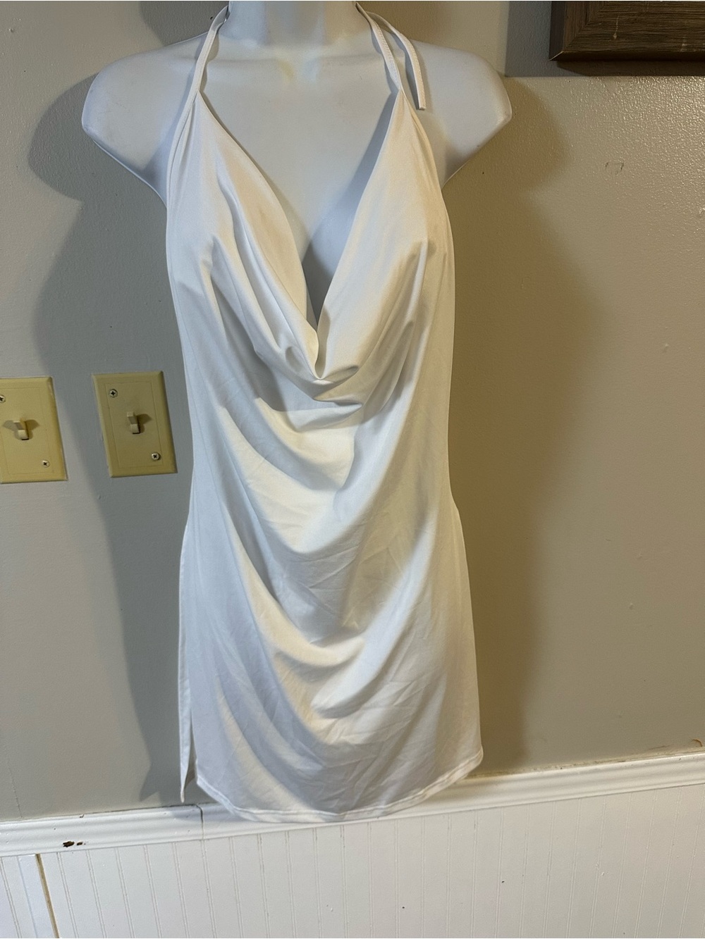 Women's White Halter Cowl Neck Chemise - Brand Unknown